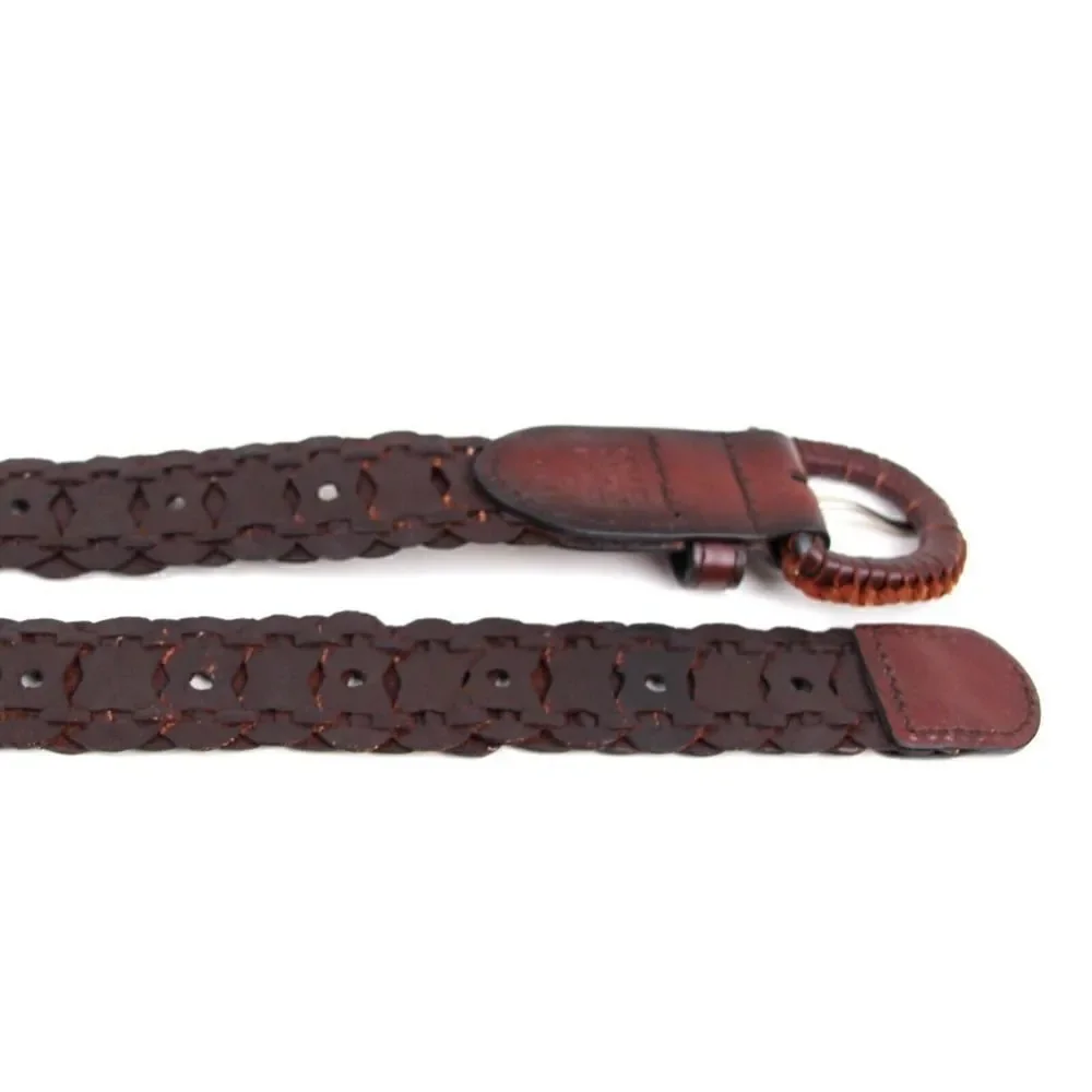 VTG WOVEN BROWN GENUINE LEATHER 1 1/8